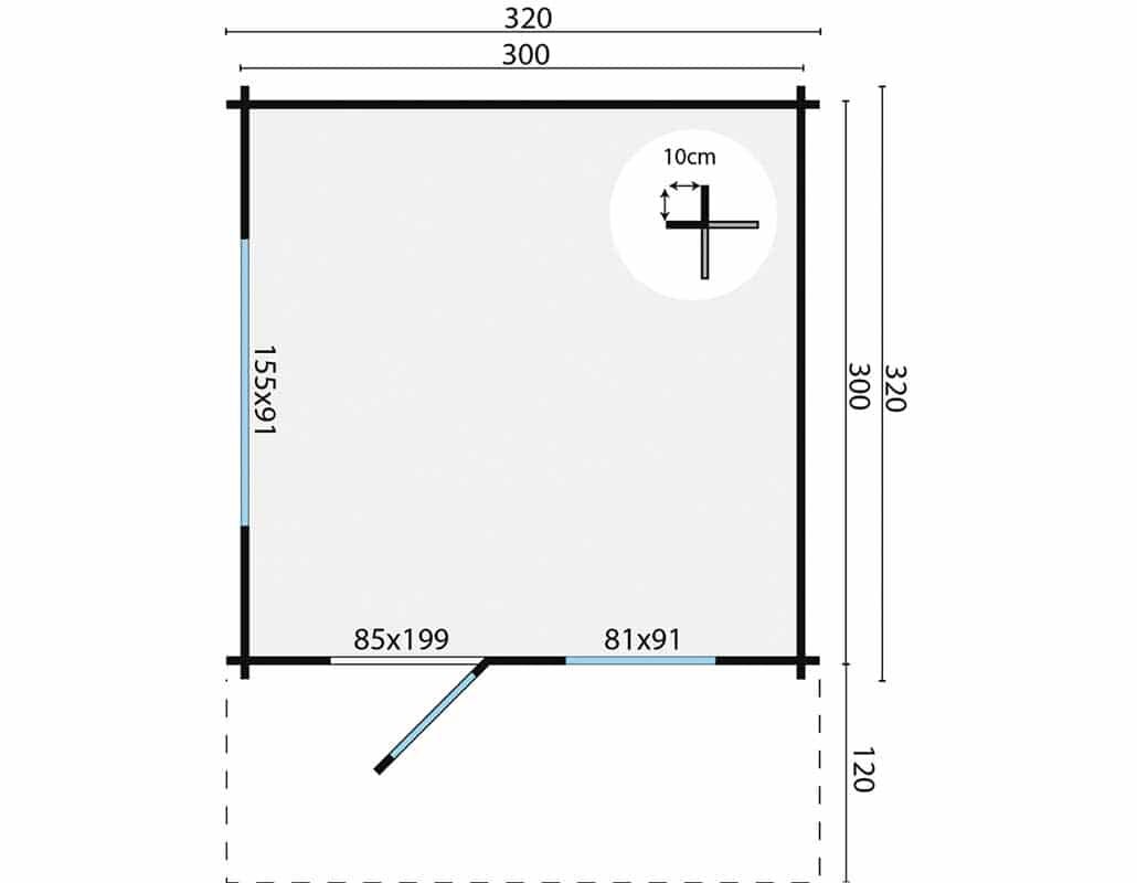 Blockhaus Riho 320x320 cm + luifel 120 cm