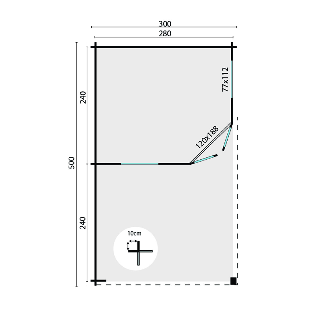 Blokhut Kennet 500 x 300 x 271 cm - Tuinhuis Kennet met overkapping 