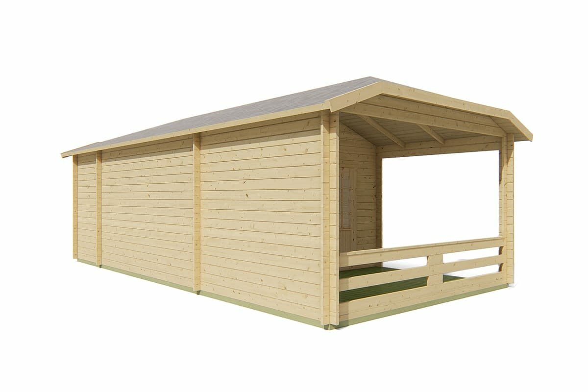 Blockhaus Sibella mit Uberdachung 850 x 420 cm - Wandstarke 44 mm