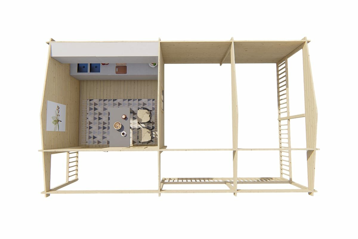 Blockhaus Ragna mit Vordach und &Uuml;berdachung 720x420 cm - Unbehandelt - Wandst&auml;rke 40 mm