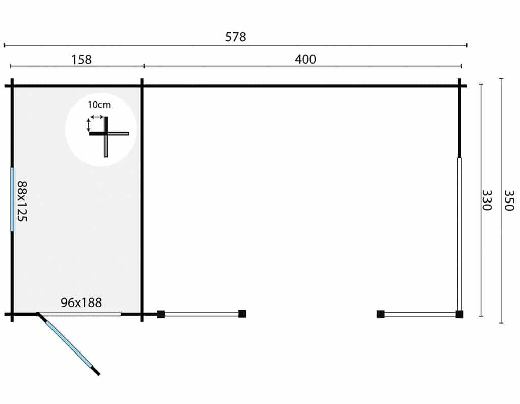 Blockhaus Selma 578 x 350 x 279 cm - Mit Seitendach