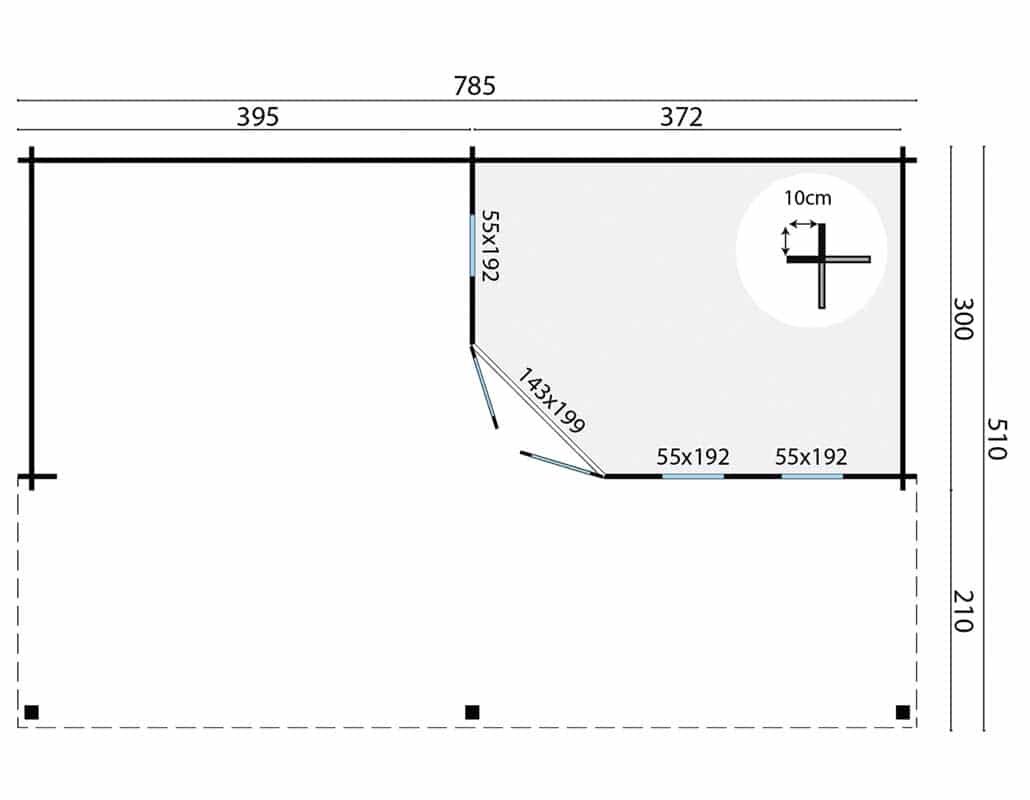 Blockhaus Oletha 785 x 510 x 257 cm - Gro&szlig;e Veranda - Wandstarke 40 mm