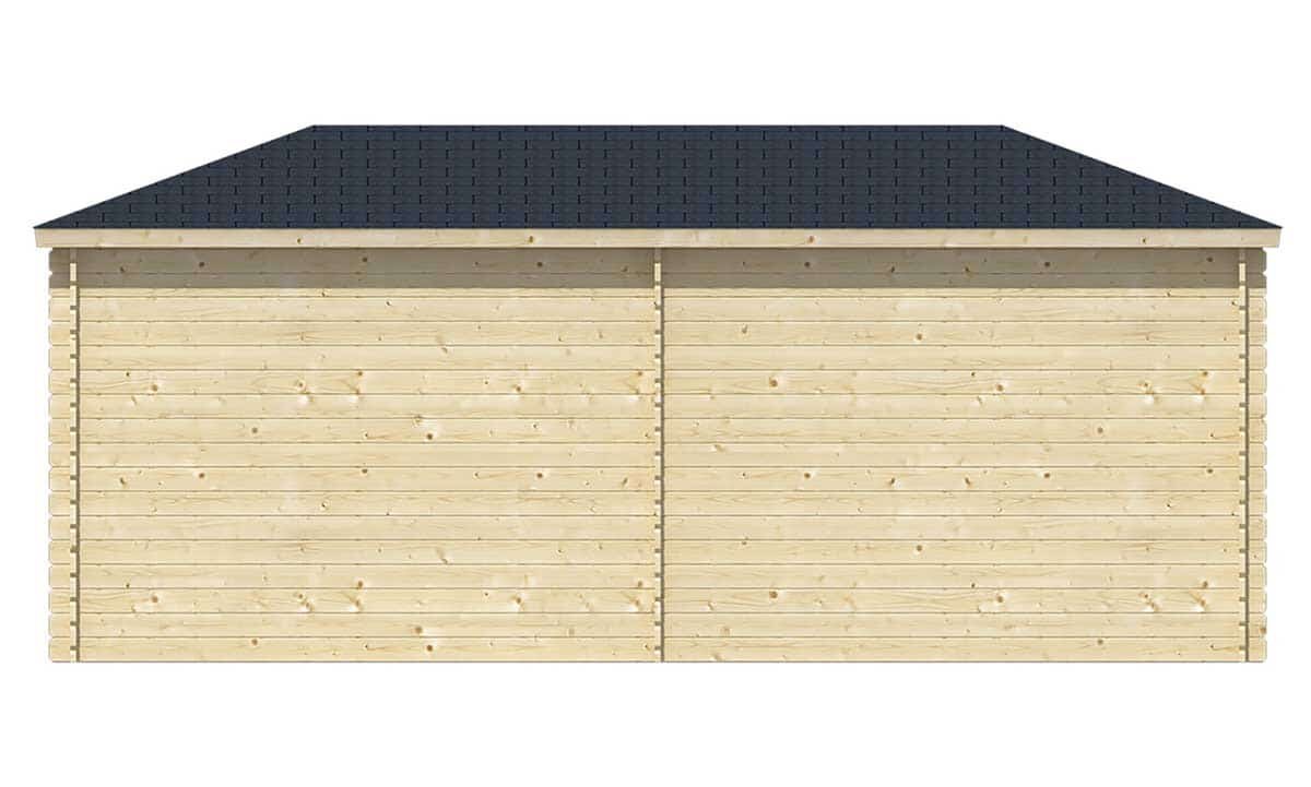 Blockhaus Niklas mit Uberdachung 250 + 325 x 250 - Unbehandeltes Fichtenholz - Wandstarke 28 mm