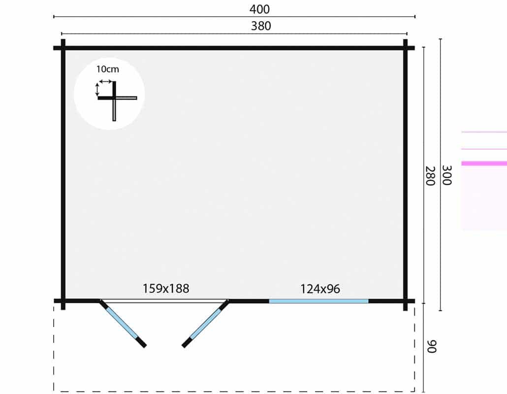 Blockhaus Rorik 400x300 cm + luifel 90 cm