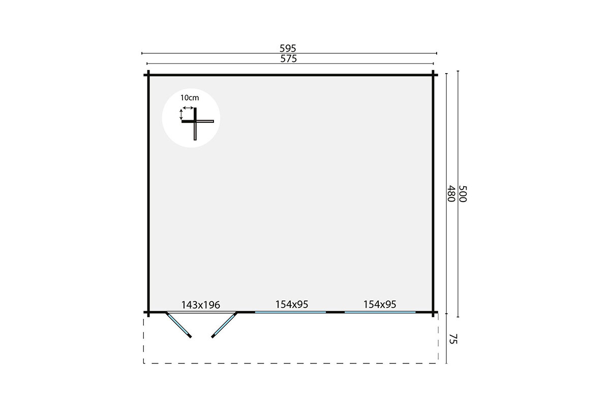 Blockhaus Tova 595x500 cm + luifel 75 cm