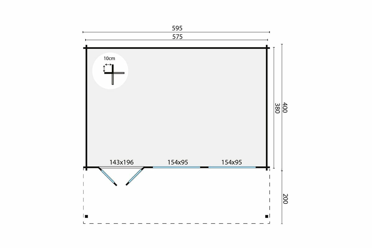 Blockhaus Ginella 595x400 cm + luifel 200 cm