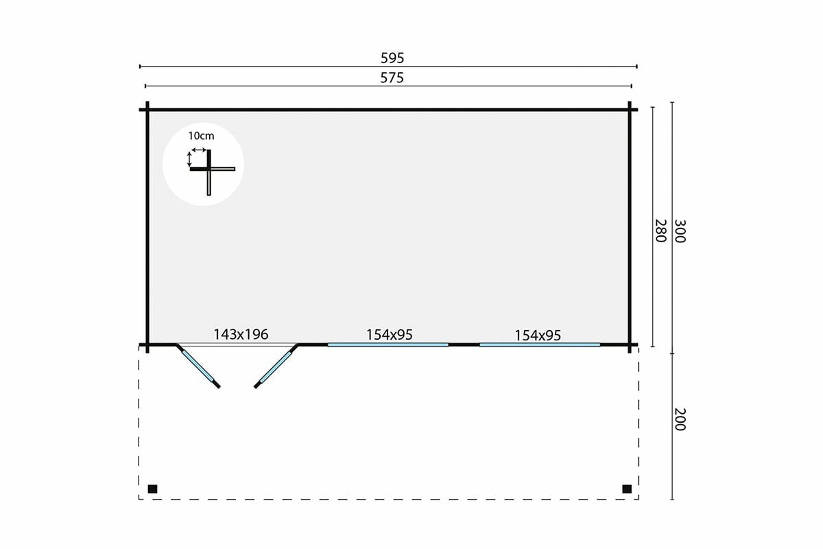 Blockhaus Pinkus 595x300 cm + luifel 200 cm