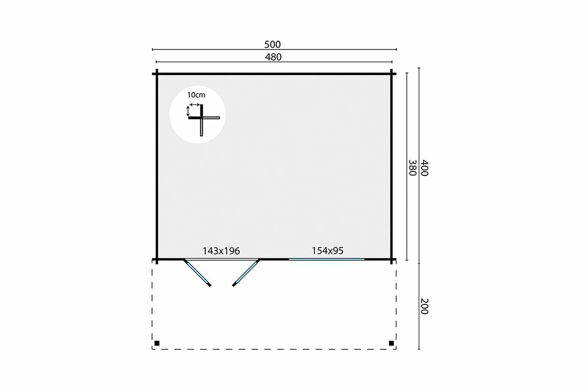 Blockhaus Kristan 500x400 cm + luifel 200 cm