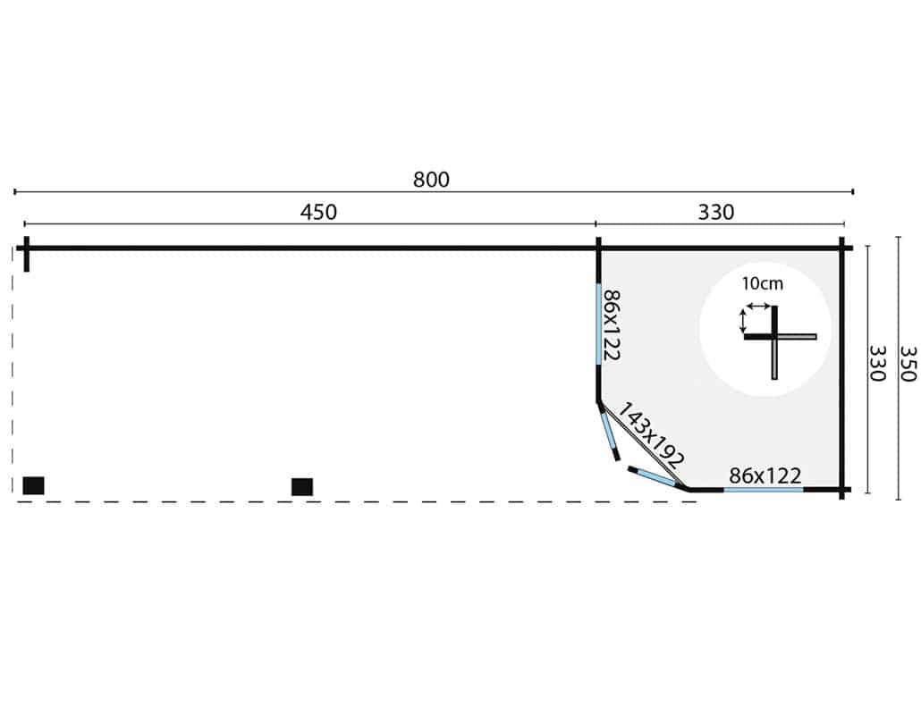 Blockhaus Paiva 350x350 cm + luifel 450 cm