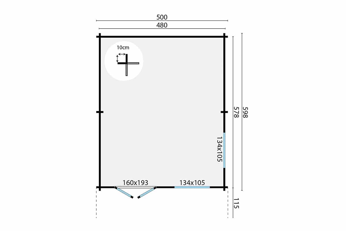 Blockhaus Niedersachsen 500 x 713 x 304 cm - Wandstarke 70 mm