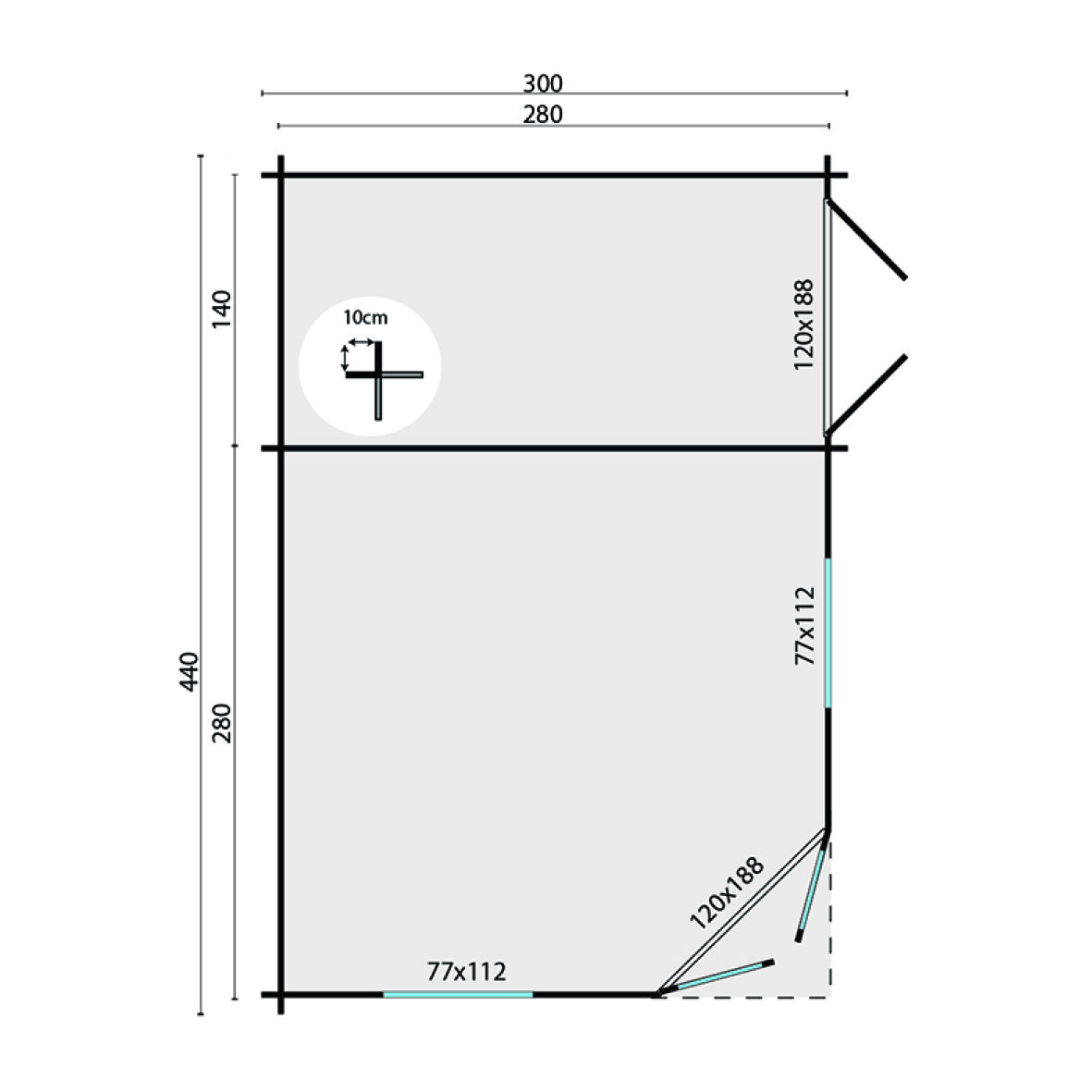 Blokhut Agnes  440 x 300 x 298 cm - Tuinhuis 