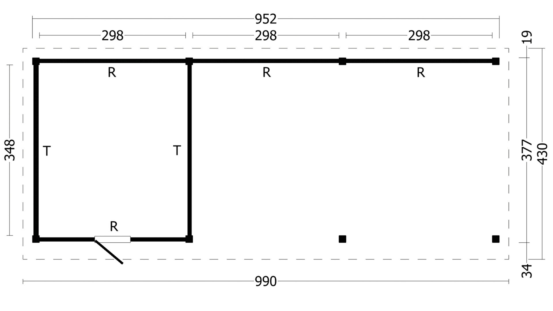 Blockhaus mit Uberdachung Oslo XL Typ 7 Douglasienholz 990 x 430 x 272 cm - Schwarze Wande