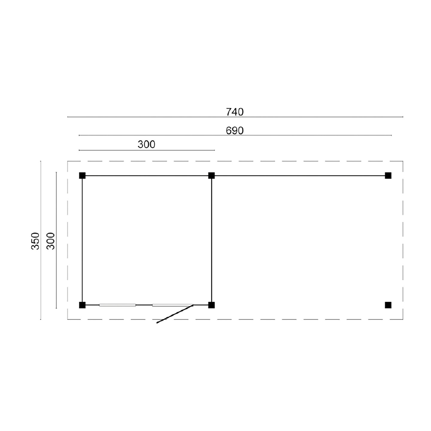 Gartenhaus Holten 690 x 300 x 262 cm - Mit Uberdachung und hellen Wanden