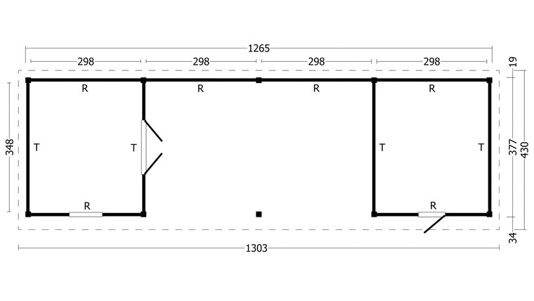 Uberdachung mit 2 Abstellraumen Oslo XL Typ 12 Douglasie gehobelt 1303 x 430 x 272 cm - Schwarze Wande