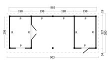 Blockhaus mit Uberdachung Oslo L Typ 12 Douglasie 903 x 380 x 272 cm - Schwarze Wande