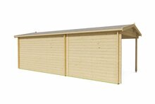 Blockhaus Skeg mit Uberdachung - 44 mm Wandstarke - 720 x 340 x 243 cm