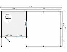 Blockhaus Ragna mit Vordach und &Uuml;berdachung 720x420 cm - Unbehandelt - Wandst&auml;rke 40 mm