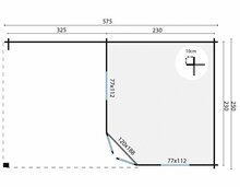 Blockhaus Niklas mit Uberdachung 250 + 325 x 250 - Unbehandeltes Fichtenholz - Wandstarke 28 mm