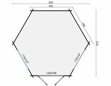 Blockhaus Nora 354 x 316 cm - Sechseckige Gartenlaube - Wandstarke 34 mm