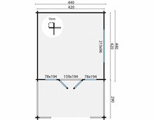 Blockhaus Leeds mit breitem Vordach 440 x 730 cm (58 cm)