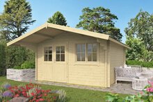 Blockhaus Stian 400 x 400 x 250 cm + Luifel 140 cm Wanddikte 58 mm