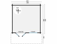 Blockhaus Stian 400 x 400 x 250 cm + Luifel 140 cm Wanddikte 58 mm