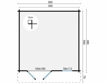 Blockhaus Ulrik 380x380 cm + luifel 70 cm