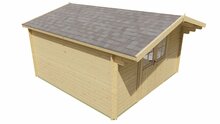 Blockhaus Torrent 400 x 400 x 236 cm mit 70 cm Vordach - Wandstarke 34 mm