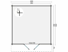 Blockhaus Torrent 400 x 400 x 236 cm mit 70 cm Vordach - Wandstarke 34 mm