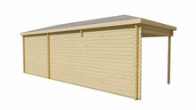 Blockhaus Bertil 300 + 490 x 300 cm - Mit breiter Uberdachung (44 mm) - Wandstarke 44 mm