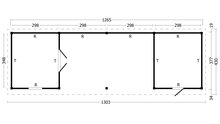 Uberdachung mit 2 Abstellraumen Oslo XL Typ 12 Douglasie gehobelt 1303 x 430 x 272 cm - Schwarze Wande