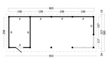 Uberdachung mit Abstellraum Flachdach Oslo L Typ 10 Douglasie gehobelt 903 x 380 x 272 cm