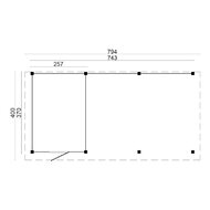 Blockhaus Twello mit Seitendach 743 x 370 x 262 cm - Gehobeltes Larche Douglasie mit hellen Wanden