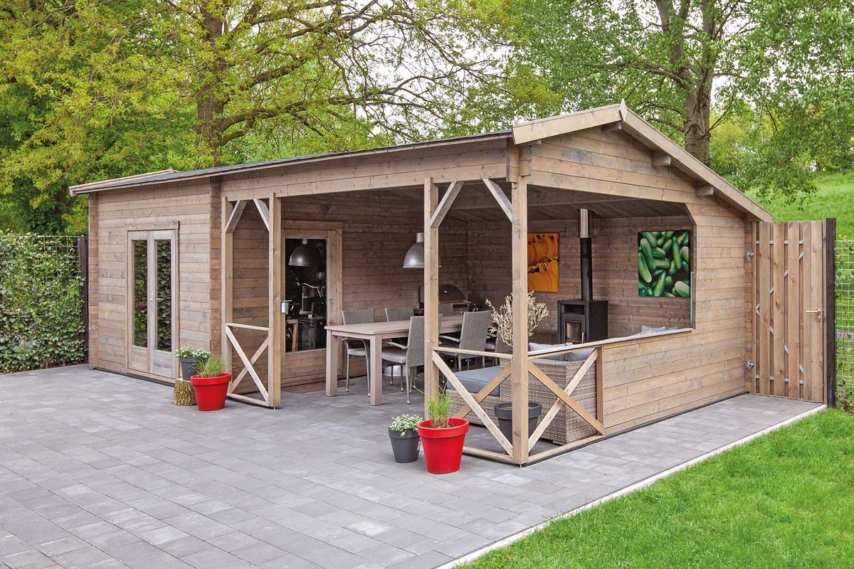 Blockhaus Mokka mit Seitendach 900 x 400 x 279 cm - Wandstarke 40 mm